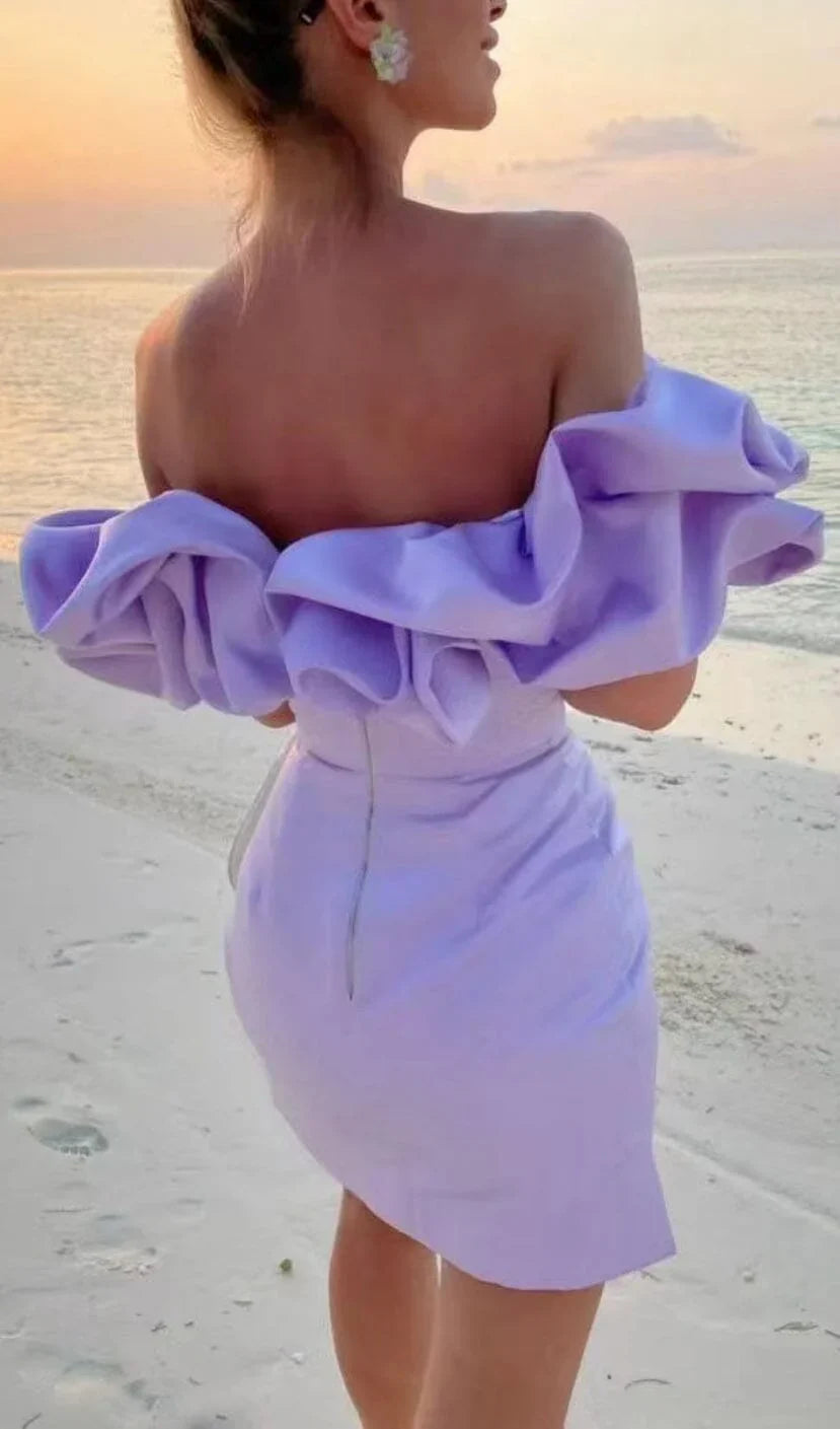 Luxe Off Shoulder Mini Cocktailjurk voor Dames met Satijnen Volants