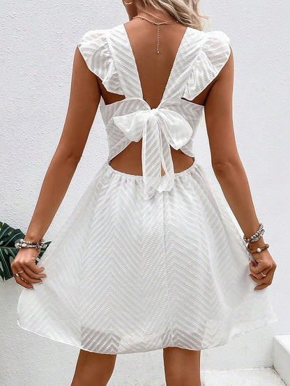 Zomerse Boho Mini Jurk voor Dames met V Hals en Tailleband