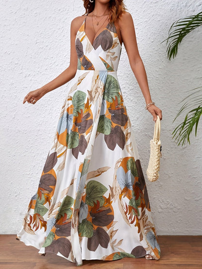 Devi | Zomerse Maxi Jurk met Tropische Print en Spaghettibandjes