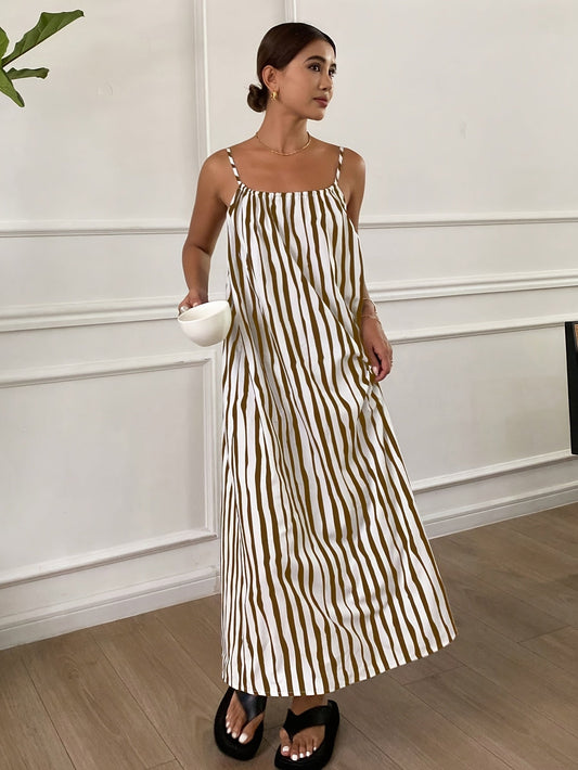 Yonette | Casual Gestreepte Maxi Jurk met Spaghettibandjes