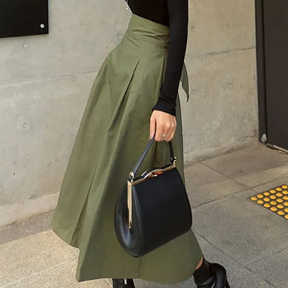 Rory | Hoge Taille Midi-Rok met Strikdetail