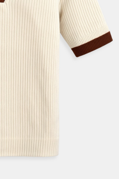 Elegante Dames Polo met Ribpatroon en V-hals