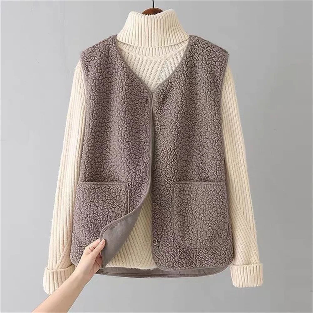 Warme Zachte Dames Bodywarmer met Knopen en Zakken