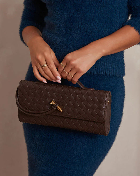 Luxe Koffie Dames Handtas met Gevlochten Design