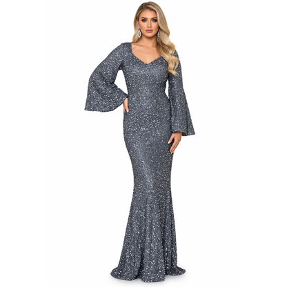 Glamoureuze Pailletten Dames Maxi Jurk met Wijde Mouwen en Sleep