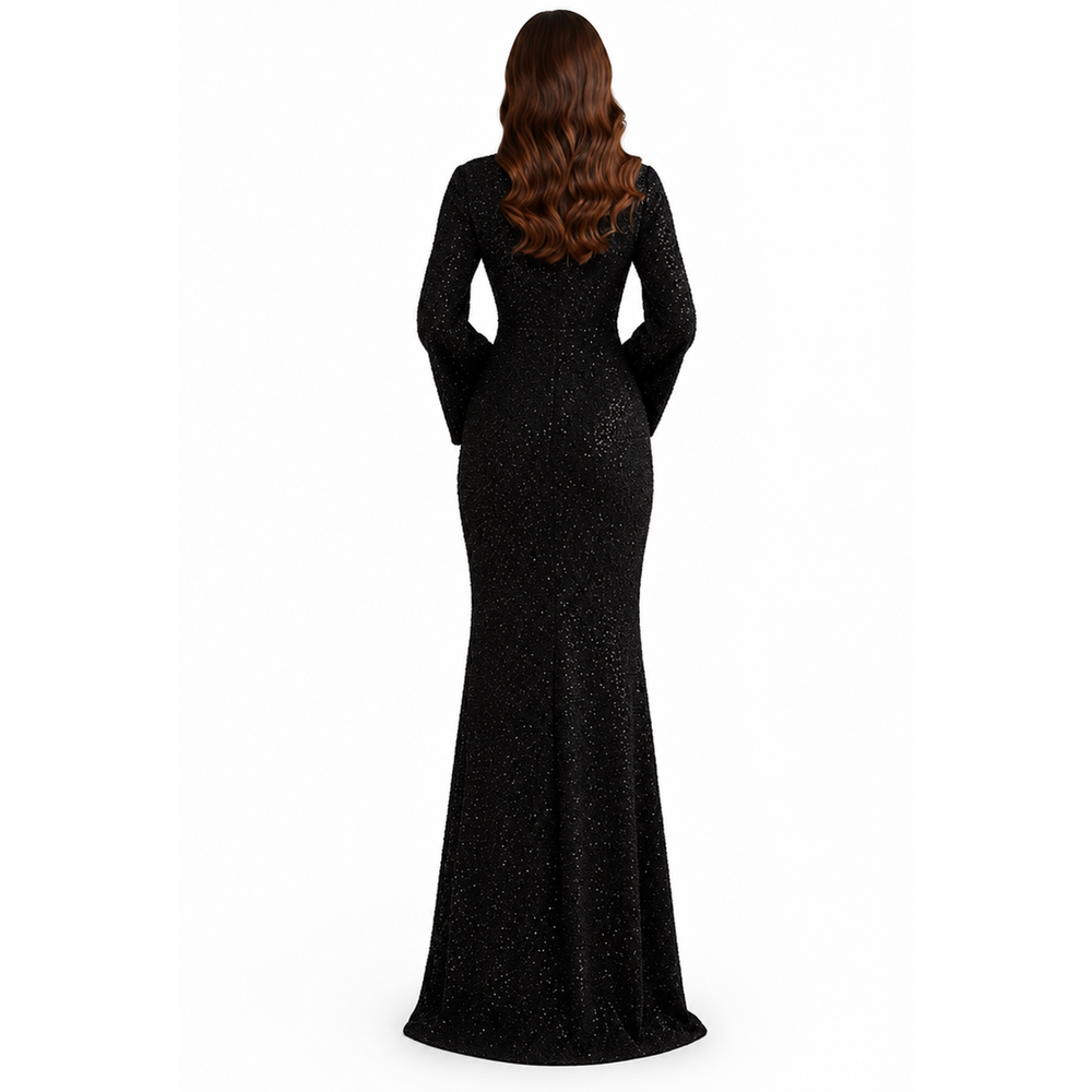 Glamoureuze Pailletten Dames Maxi Jurk met Wijde Mouwen en Sleep