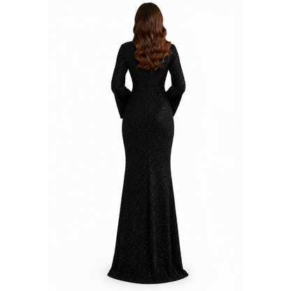 Glamoureuze Pailletten Dames Maxi Jurk met Wijde Mouwen en Sleep