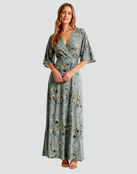 Gala Maxi Jurk Met Bloemenprint En V Hals