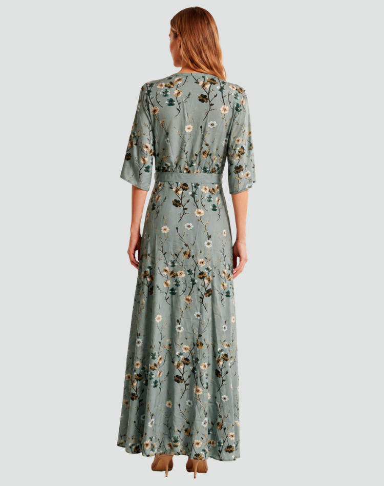 Gala Maxi Jurk Met Bloemenprint En V Hals