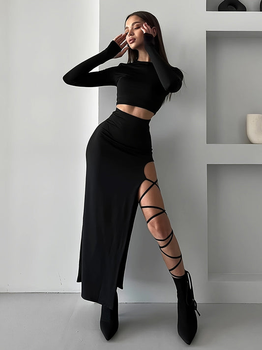 Deniz | Trendy Set met Cut-Out Rok en Crop Top