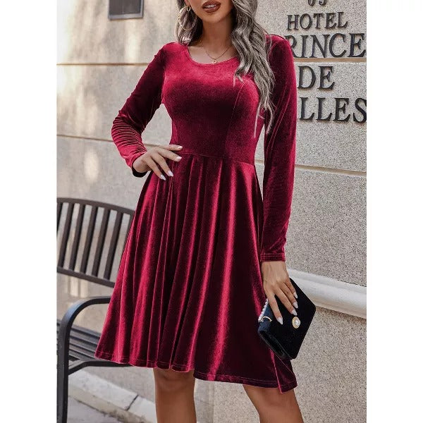 Luxe Vrouwen Rood Fluwelen Mini Jurk met Lange Mouwen