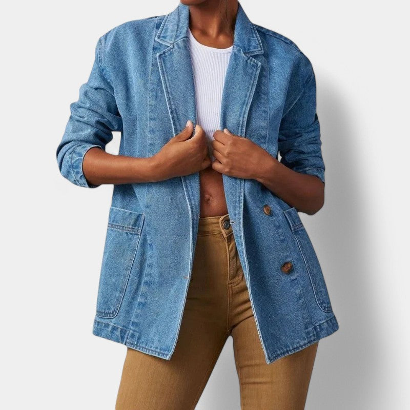 Casual Dames Denim Blazer met Lange Mouwen en Zakken