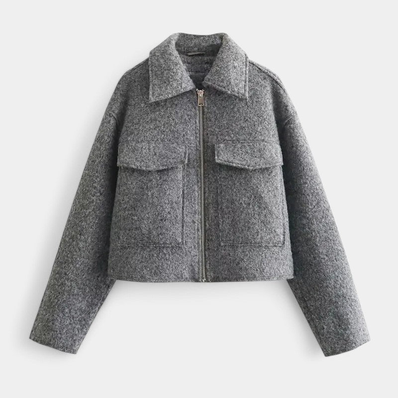 Oversized chique dames wollen jas met korte pasvorm en zakdetails