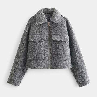 Oversized chique dames wollen jas met korte pasvorm en zakdetails