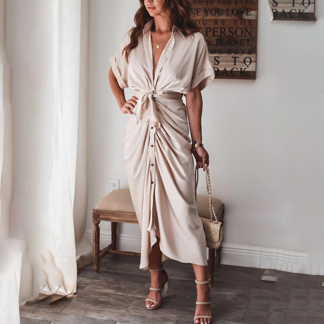 Julietta | Knoop Jurk met Taille Detail voor Dames