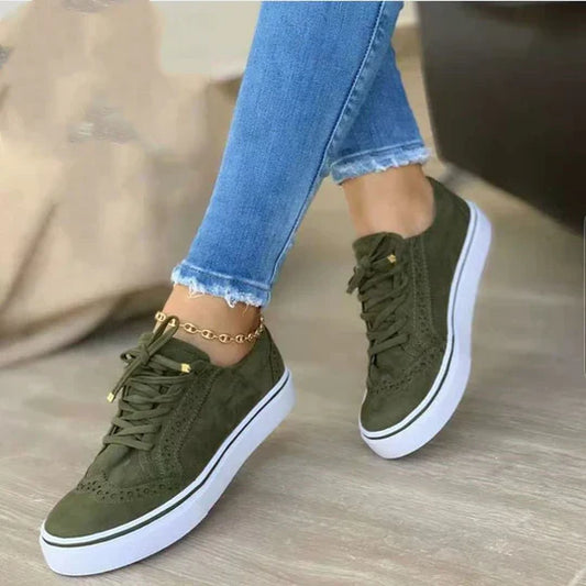 Comfortabele Suède Sneakers Voor Dames Met Vetersluiting