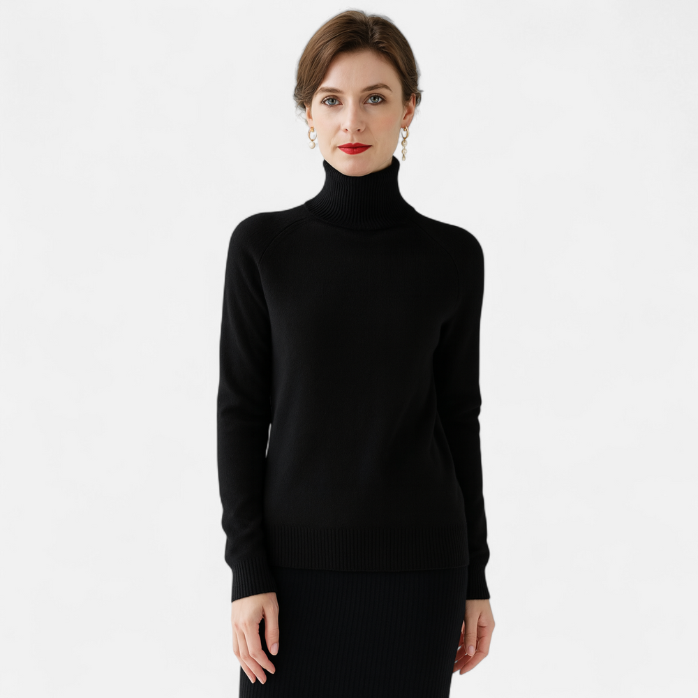 Zachte Merino Cashmere Dames Coltrui met Raglanmouwen en Ribboorden