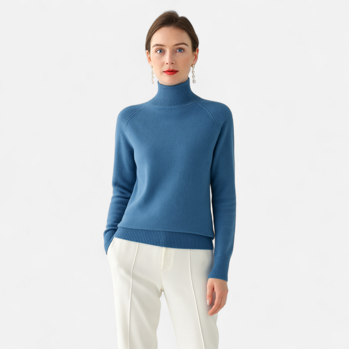 Zachte Merino Cashmere Dames Coltrui met Raglanmouwen en Ribboorden