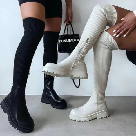 Trendy Stijlvolle Dames Kniehoge Laarzen met Rits