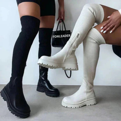 Trendy Stijlvolle Dames Kniehoge Laarzen met Rits