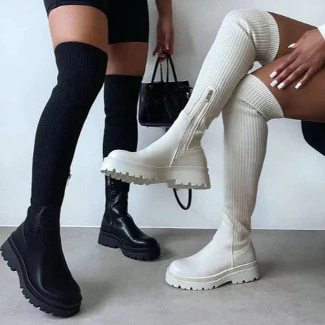 Trendy Stijlvolle Dames Kniehoge Laarzen met Rits