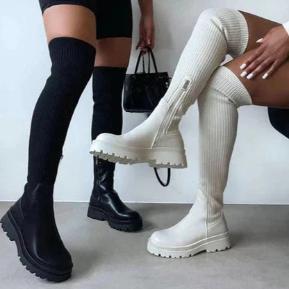 Trendy Stijlvolle Dames Kniehoge Laarzen met Rits