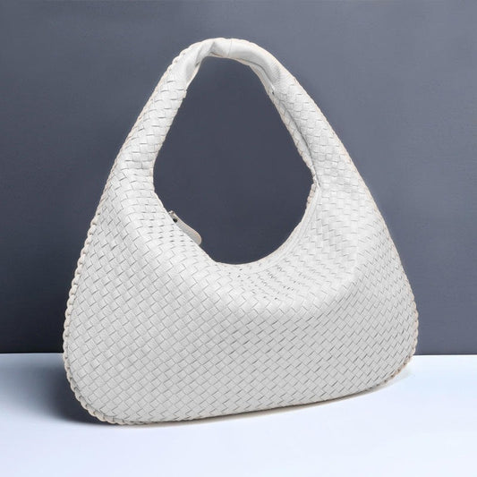 Beige Elegante Dames Handtas met Gevlochten Design