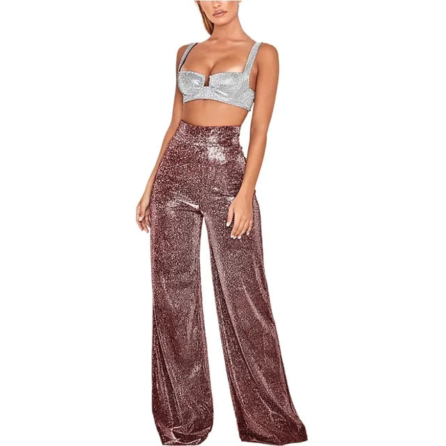 Luxe Glitterende Dames Broek met Hoge Taille