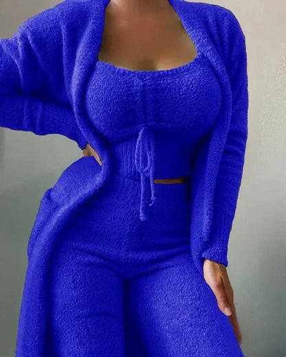 Ensemble loungewear en polaire douce pour femmes avec crop top et pantalon de jogging