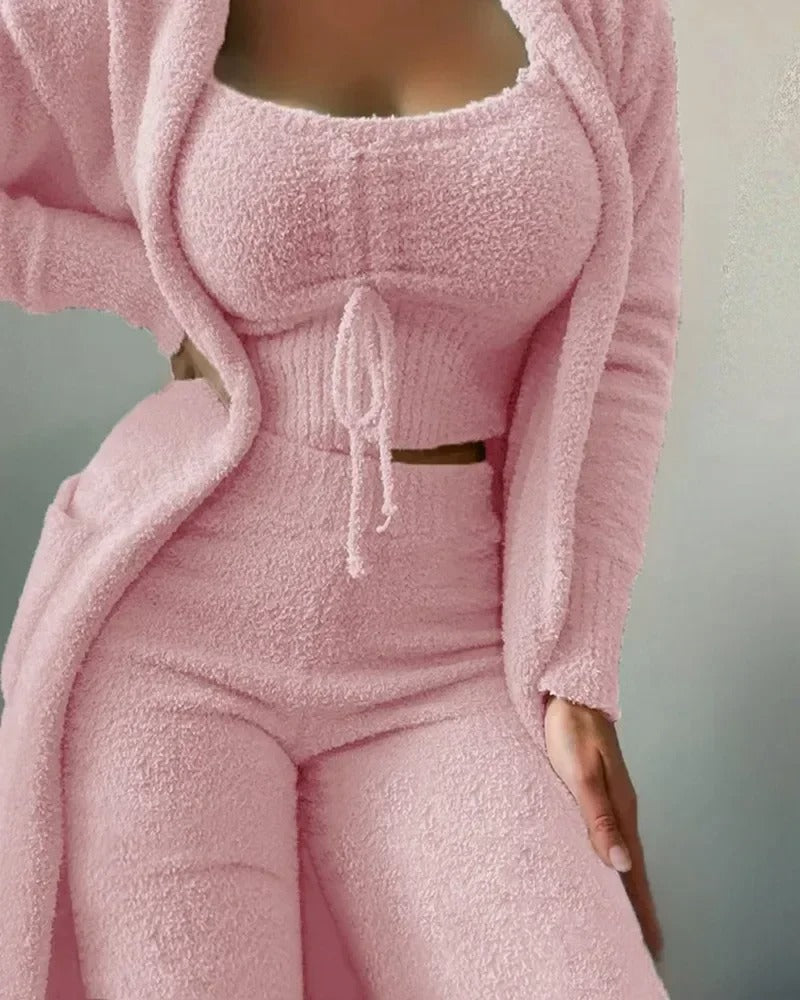 Ensemble loungewear en polaire douce pour femmes avec crop top et pantalon de jogging