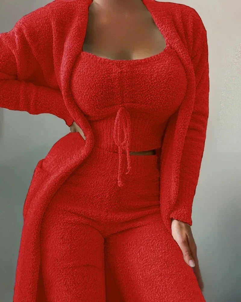 Ensemble loungewear en polaire douce pour femmes avec crop top et pantalon de jogging