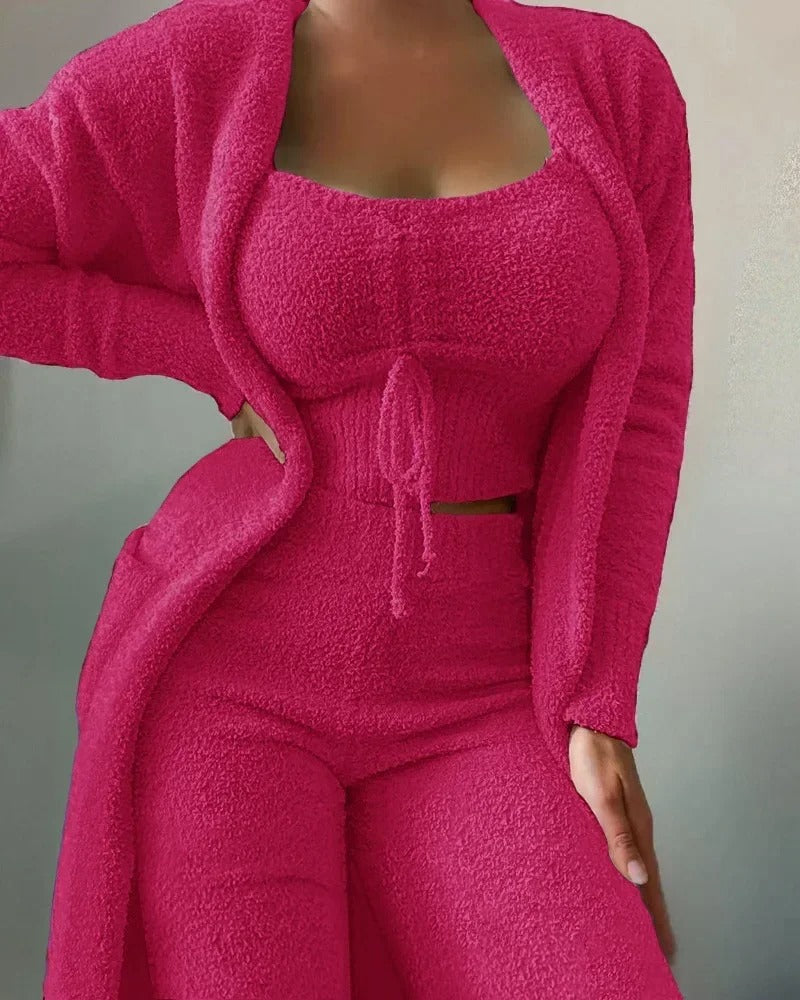 Ensemble loungewear en polaire douce pour femmes avec crop top et pantalon de jogging