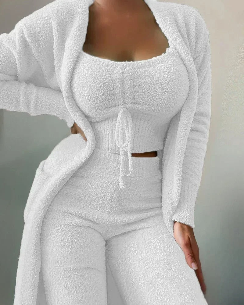 Ensemble loungewear en polaire douce pour femmes avec crop top et pantalon de jogging