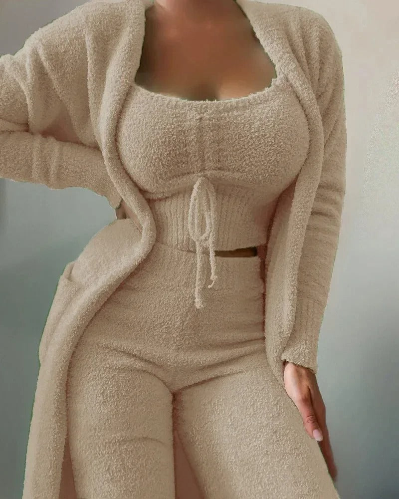 Ensemble loungewear en polaire douce pour femmes avec crop top et pantalon de jogging