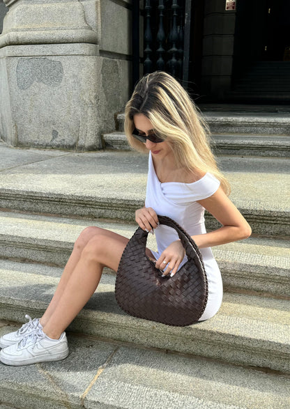 Vania | Rich Dark Brown Woven Handbag