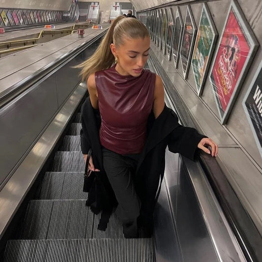 Raina | Mouwloze Faux Leren Top