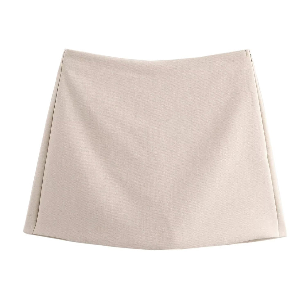 Trendy Hoge Taille Dames Mini Skort met Rits en Plooi Detail