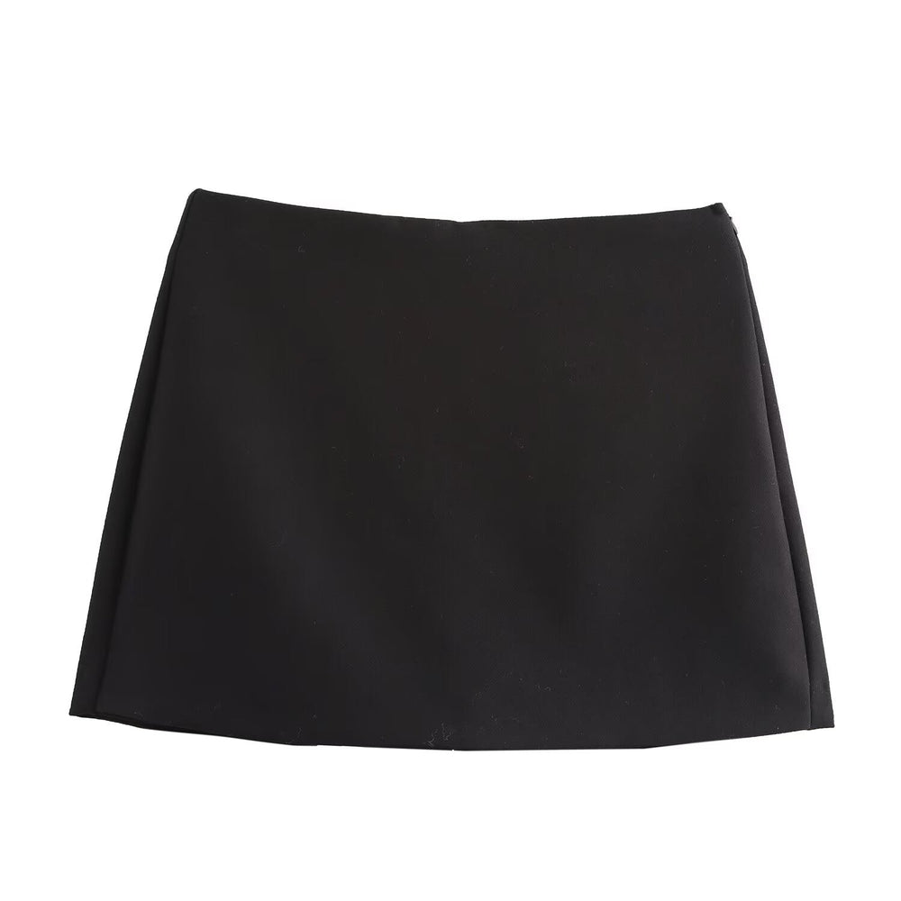 Trendy Hoge Taille Dames Mini Skort met Rits en Plooi Detail