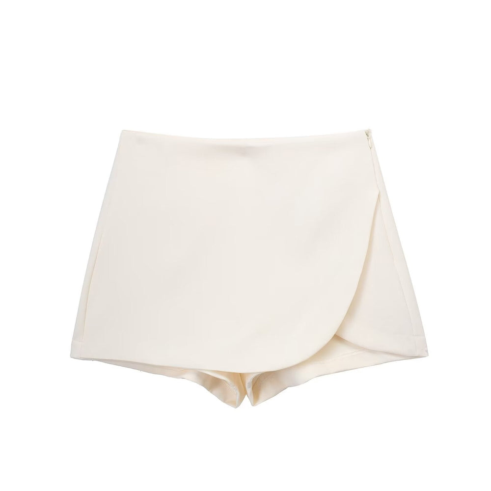 Trendy Hoge Taille Dames Mini Skort met Rits en Plooi Detail