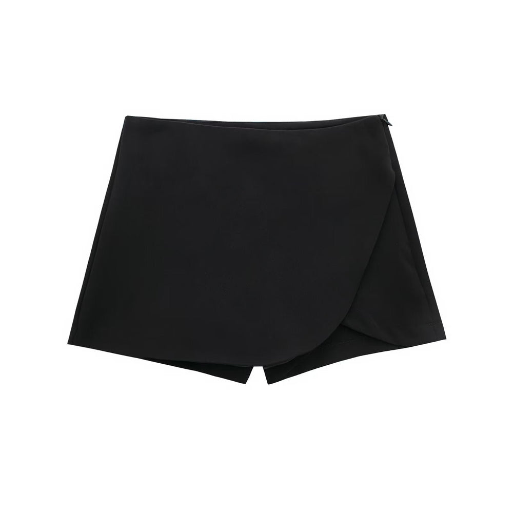 Trendy Hoge Taille Dames Mini Skort met Rits en Plooi Detail