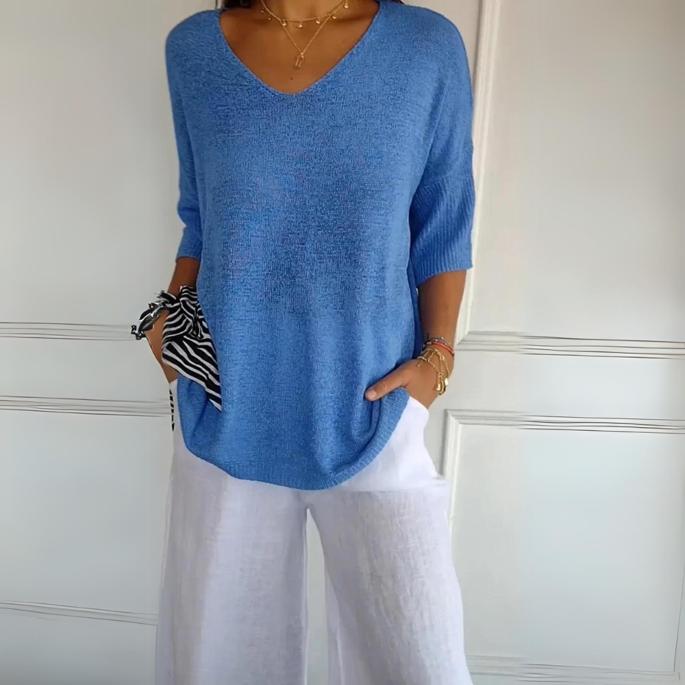 Claudine | Sweater with V-Neck and Short Sleeves