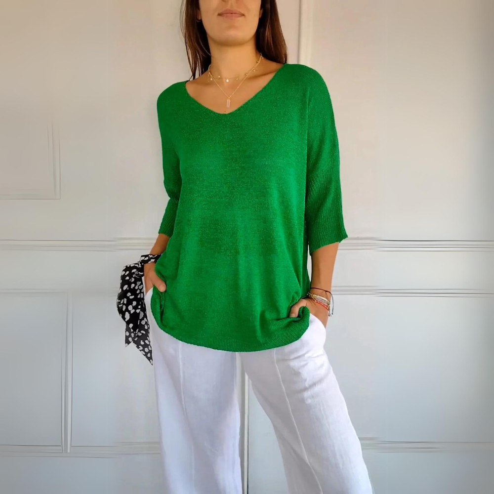 Claudine | Sweater with V-Neck and Short Sleeves