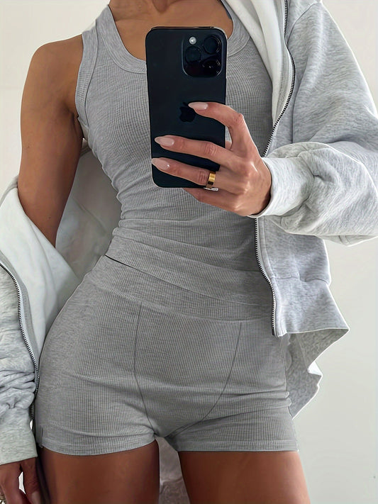 Deane | Geribbelde Lounge Set met Tanktop en Shorts