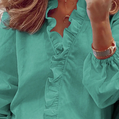 Stijlvolle Dames Blouse met Lange Mouwen en Ruches