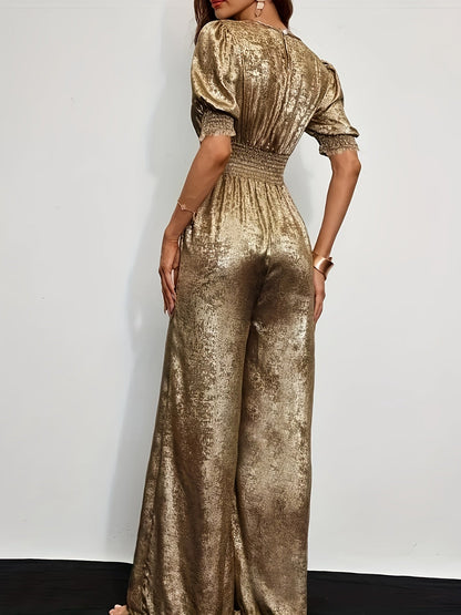 Denni | Elegante Glanzende Jumpsuit met Pofmouwen