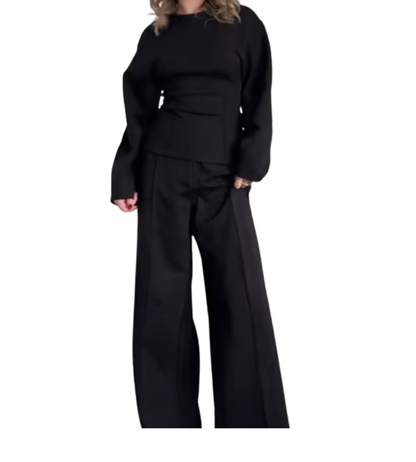 Zachte Dames Trui Set met Getailleerde Top en Wijde Pijpen Broek