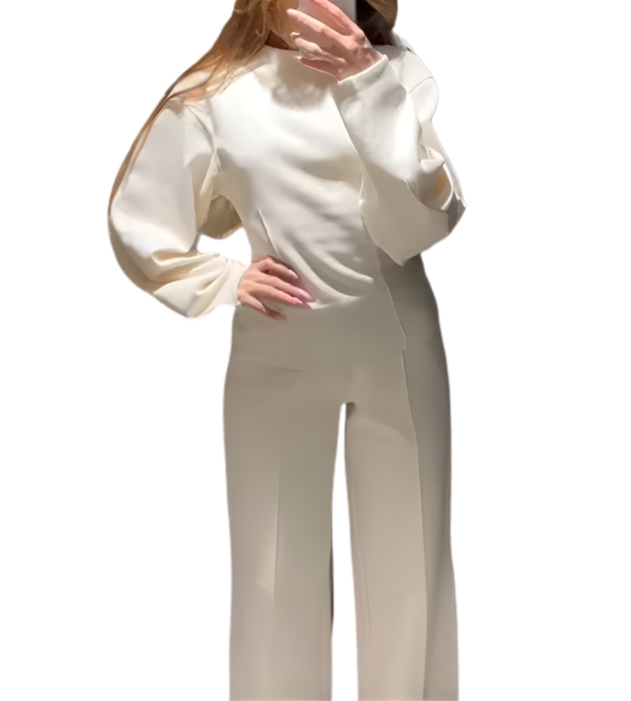 Zachte Dames Trui Set met Getailleerde Top en Wijde Pijpen Broek