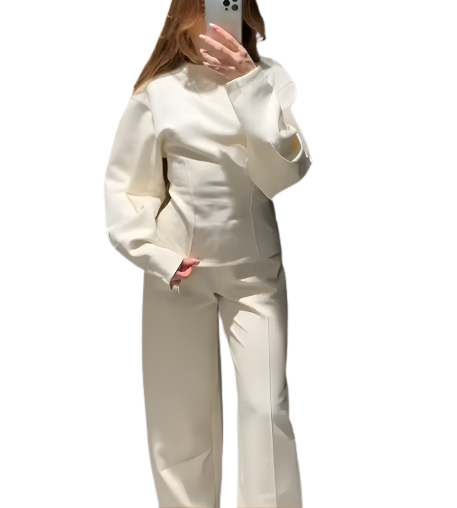 Zachte Dames Trui Set met Getailleerde Top en Wijde Pijpen Broek