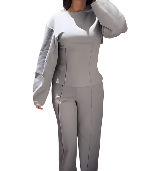 Zachte Dames Trui Set met Getailleerde Top en Wijde Pijpen Broek