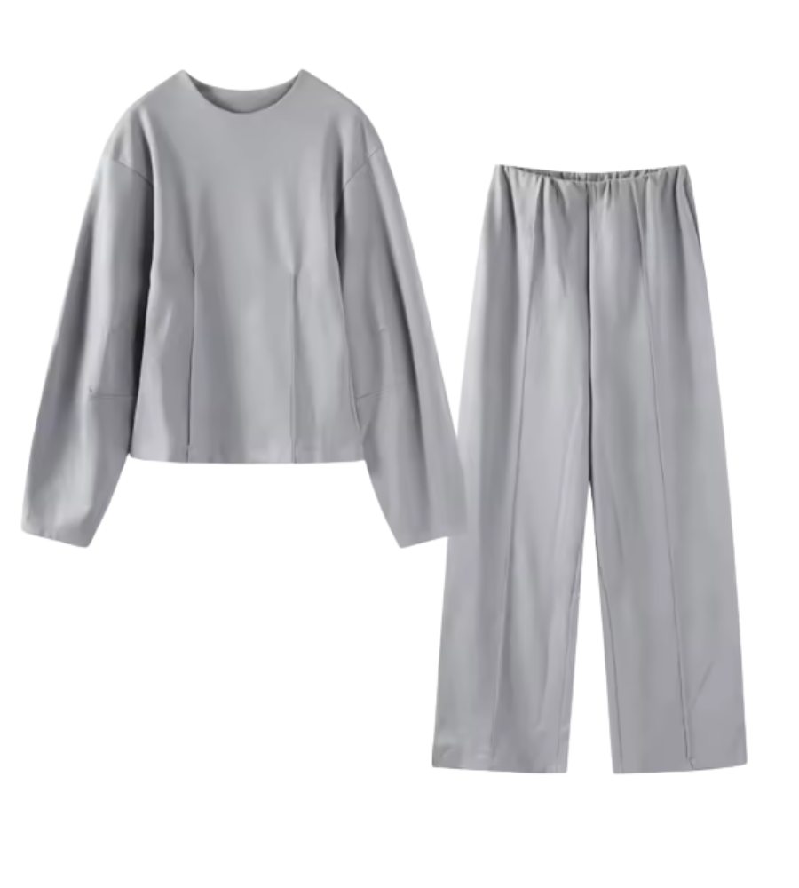 Zachte Dames Trui Set met Getailleerde Top en Wijde Pijpen Broek